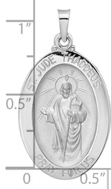 14k White Gold St. Jude Thaddeus Oval Pendant with Halo and Staff Inscription