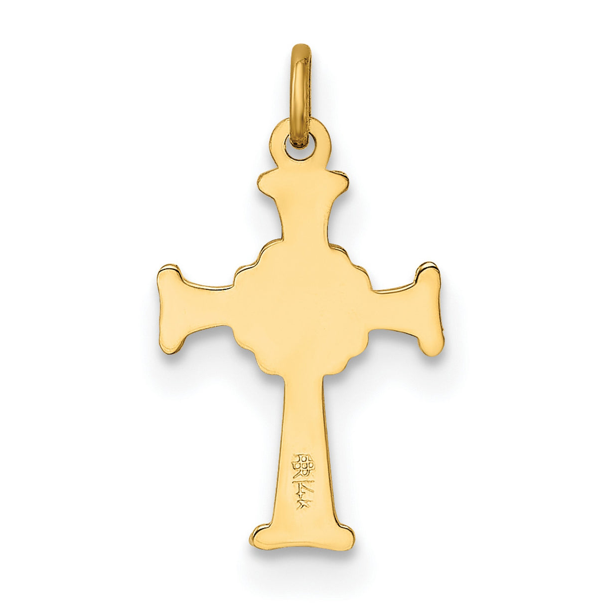 Solid Flat Back Celtic Cross Charm Pendant in Real 14k Yellow Gold