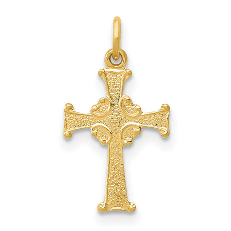 Solid Flat Back Celtic Cross Charm Pendant in Real 14k Yellow Gold