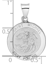 14k White Gold Saint Michael Pendant, Archangel Medal with Pray for Us Inscription