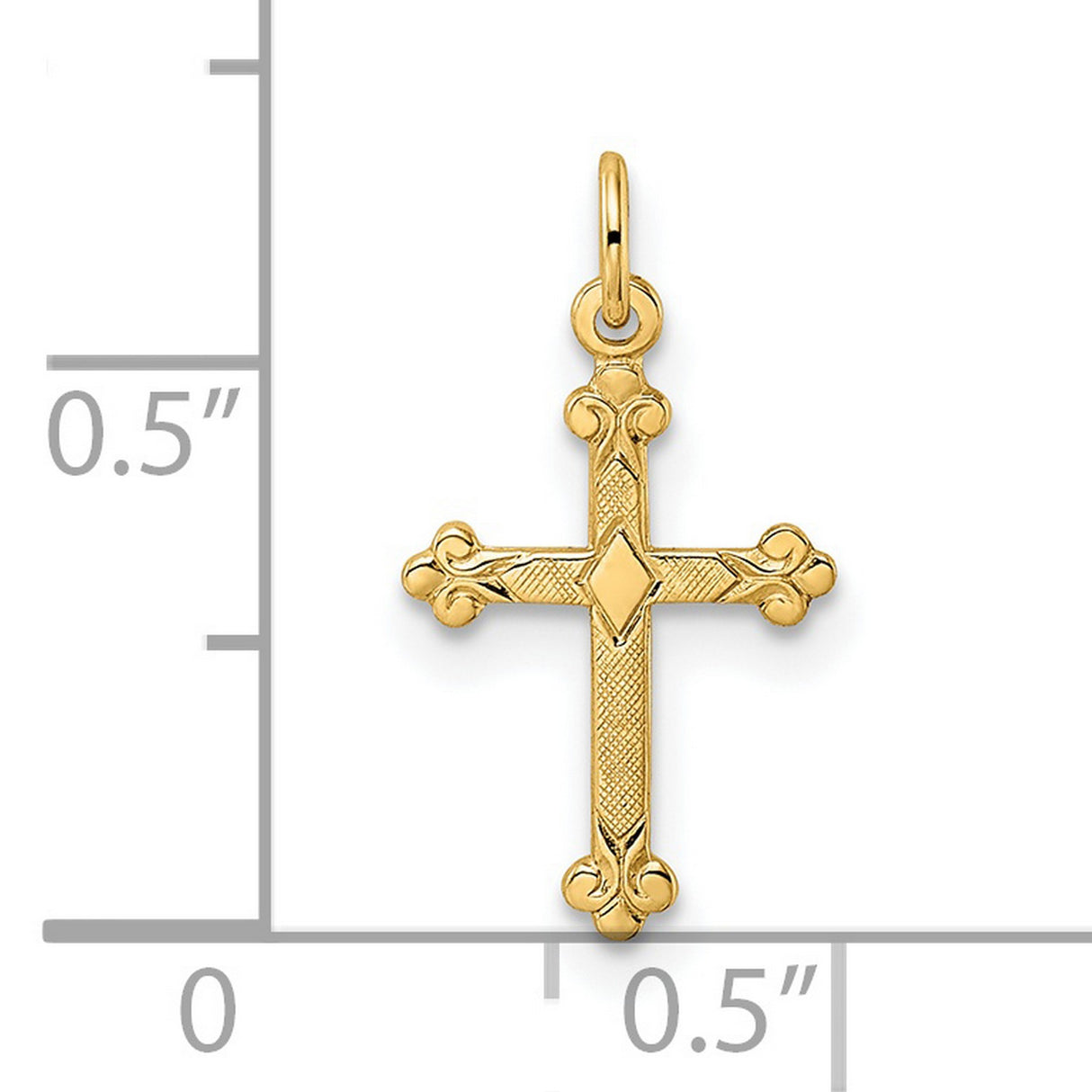 14k Yellow Gold Cross Pendant with Fleur-de-Lis Ends and Diamond Pattern Center