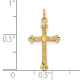 14k Yellow Gold Cross Pendant with Ornate Detailing and Diamond Shape Accent