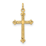 14k Yellow Gold Cross Pendant with Ornate Detailing and Diamond Shape Accent