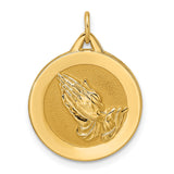 14k Yellow Gold Praying Hands Disc Pendant, Christian Religious Charm, Polished Satin Finish