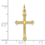 14k Yellow Gold Fleur-de-Lis Cross Pendant with Diamond Accent, Ornate Religious Jewelry for Women
