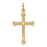 14k Yellow Gold Fleur-de-Lis Cross Pendant with Diamond Accent, Ornate Religious Jewelry for Women