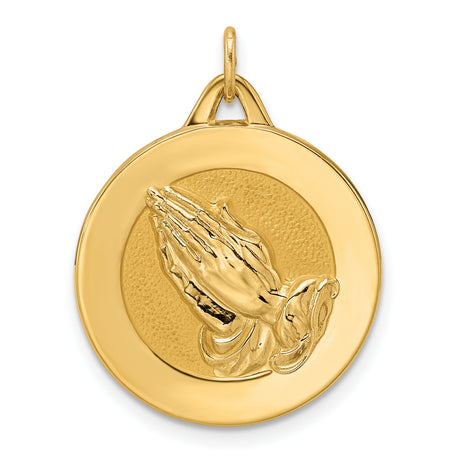 14k Yellow Gold Praying Hands Pendant, Religious Medallion Charm, Christian Faith Jewelry