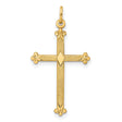 Polished and Textured Solid Diamond Shape Cross Charm Pendant in Real 14k Yellow Gold