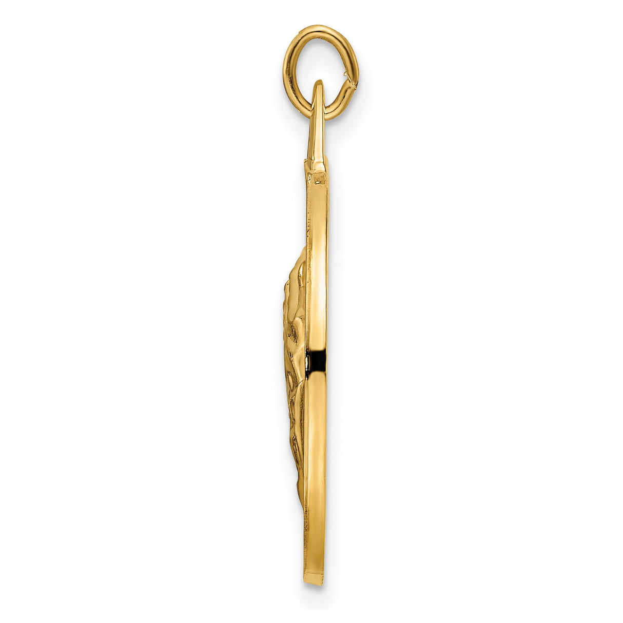 14k Yellow Gold Praying Hands Disc Pendant with Satin Finish, Religious Christian Charm