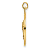 14k Yellow Gold Praying Hands Disc Pendant with Satin Finish, Religious Christian Charm