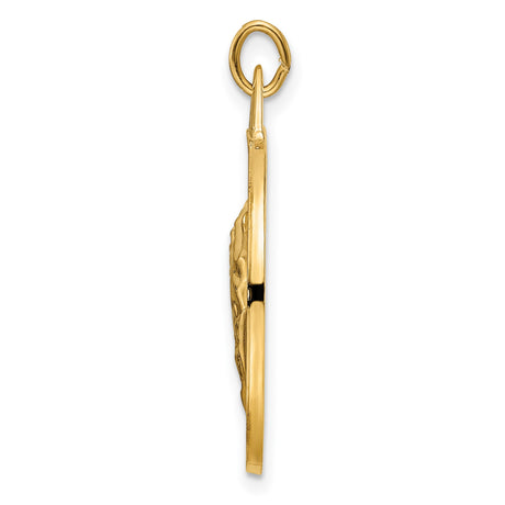 14k Yellow Gold Praying Hands Disc Pendant with Satin Finish, Religious Christian Charm