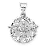 14k White Gold Holy Spirit Pendant with Raised Dove and Sunburst Design