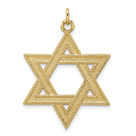 14k Yellow Gold Star of David Pendant, Textured Jewish Symbol, Unisex Religious Jewelry
