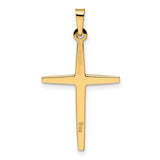 Polished Solid Diamond Shape Center Cross Charm Pendant in Real 14k Multi-Tone Gold