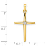 Polished Solid Diamond Shape Center Cross Charm Pendant in Real 14k Multi-Tone Gold