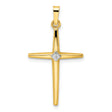 Polished Solid Diamond Shape Center Cross Charm Pendant in Real 14k Multi-Tone Gold