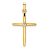 Polished Solid Diamond Shape Center Cross Charm Pendant in Real 14k Multi-Tone Gold