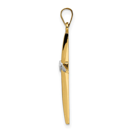 14k Two-Tone Gold Cross Pendant, Polished Yellow and White Gold, Christian Religious Symbol
