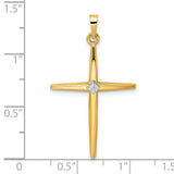 Polished Solid Diamond Shape Center Cross Charm Pendant in Real 14k Multi-Tone Gold