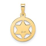 14k Yellow Gold Star of David Pendant with Textured Frame and Hebrew Engraving