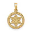 14k Yellow Gold Star of David Pendant with Textured Frame and Hebrew Engraving