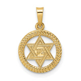 14k Yellow Gold Star of David Pendant with Textured Frame and Hebrew Engraving