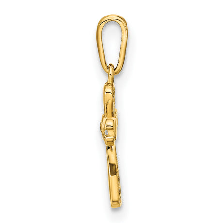 14k Yellow Gold Cross Pendant with Round Cubic Zirconia, Christian Religious Jewelry for Women