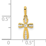 14k Yellow Gold Cross Pendant with Round Cubic Zirconia, Christian Religious Jewelry for Women