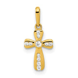 14k Yellow Gold Cross Pendant with Round Cubic Zirconia, Christian Religious Jewelry for Women