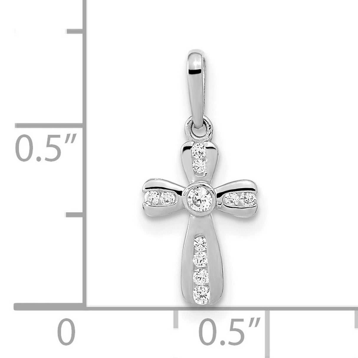 14k White Gold Cross Pendant with Diamond Accents, Flared Design Christian Jewelry for Women