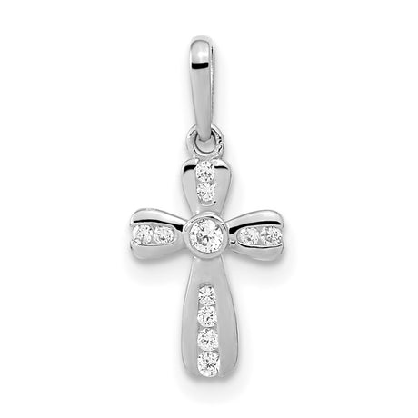 14k White Gold Cross Pendant with Diamond Accents, Flared Design Christian Jewelry for Women