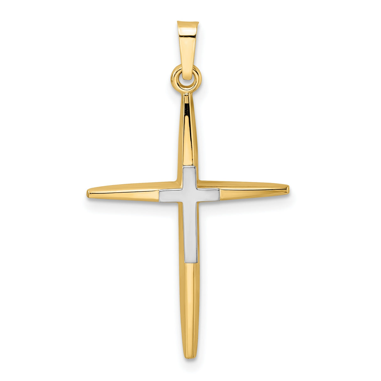14k Two-Tone Gold Cross Pendant, Sleek Modern Christian Jewelry for Men or Women