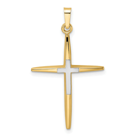 14k Two-Tone Gold Cross Pendant, Sleek Modern Christian Jewelry for Men or Women