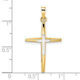 Polished Solid Double Cross Charm Pendant in Real 14k Multi-Tone Gold