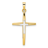 Polished Solid Double Cross Charm Pendant in Real 14k Multi-Tone Gold