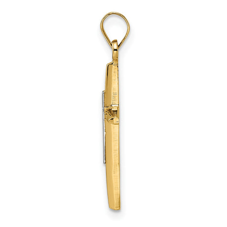 14k Two-Tone Gold Cross Pendant in Yellow and White Gold, Layered Religious Design