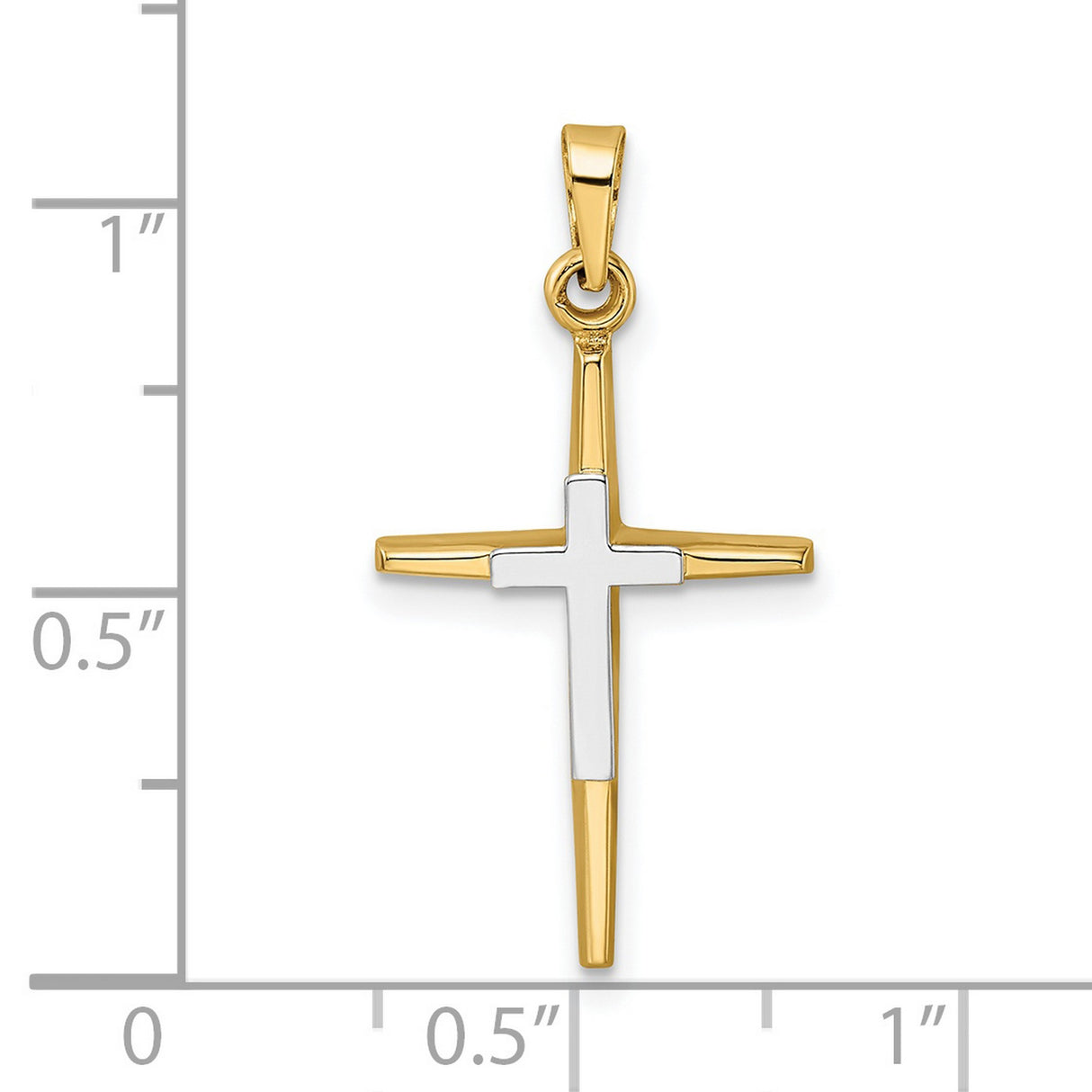 Polished Solid Double Cross Charm Pendant in Real 14k Multi-Tone Gold