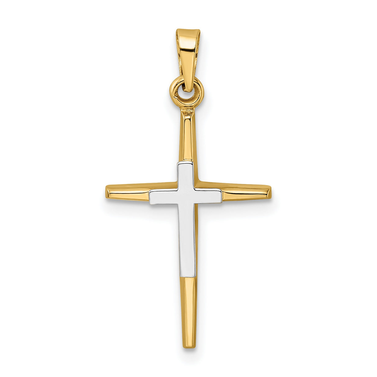 Polished Solid Double Cross Charm Pendant in Real 14k Multi-Tone Gold