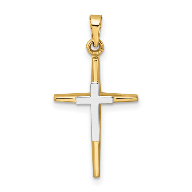 Polished Solid Double Cross Charm Pendant in Real 14k Multi-Tone Gold