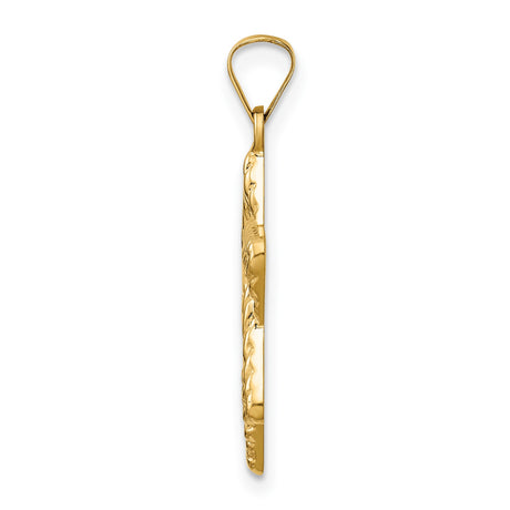 14k Yellow Gold Star of David Pendant with Textured Leaf Design, Jewish Symbol Jewelry