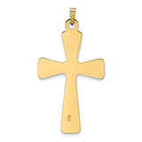 14k Yellow Gold Cross Pendant with Rays and Floral Center Motif, Christian Religious Charm