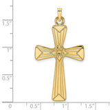 14k Yellow Gold Cross Pendant with Rays and Floral Center Motif, Christian Religious Charm