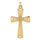 14k Yellow Gold Cross Pendant with Rays and Floral Center Motif, Christian Religious Charm