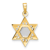 Polished Solid Star and Torah Charm Pendant in Real 14k Multi-Tone Gold