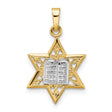 Polished Solid Star and Torah Charm Pendant in Real 14k Multi-Tone Gold