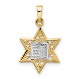 Polished Solid Star and Torah Charm Pendant in Real 14k Multi-Tone Gold