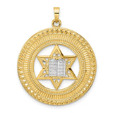 Solid Star and Torah Inside Frame Charm Pendant in Real 14k Multi-Tone Gold