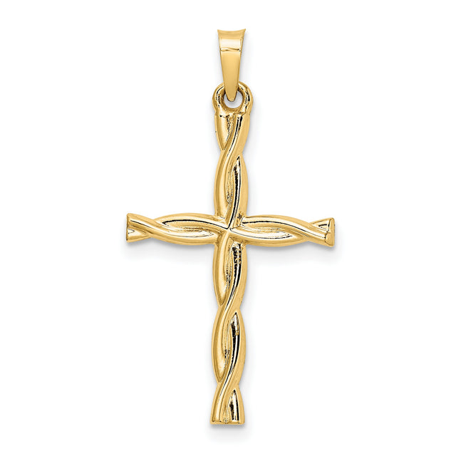 14k Yellow Gold Rope Cross Pendant, Twisted Design Christian Jewelry for Women or Unisex