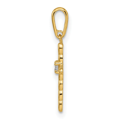 14k Yellow Gold Cross Pendant with Cubic Zirconia, Openwork Design, Dainty Christian Jewelry