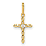 14k Yellow Gold Cross Pendant with Cubic Zirconia, Openwork Design, Dainty Christian Jewelry